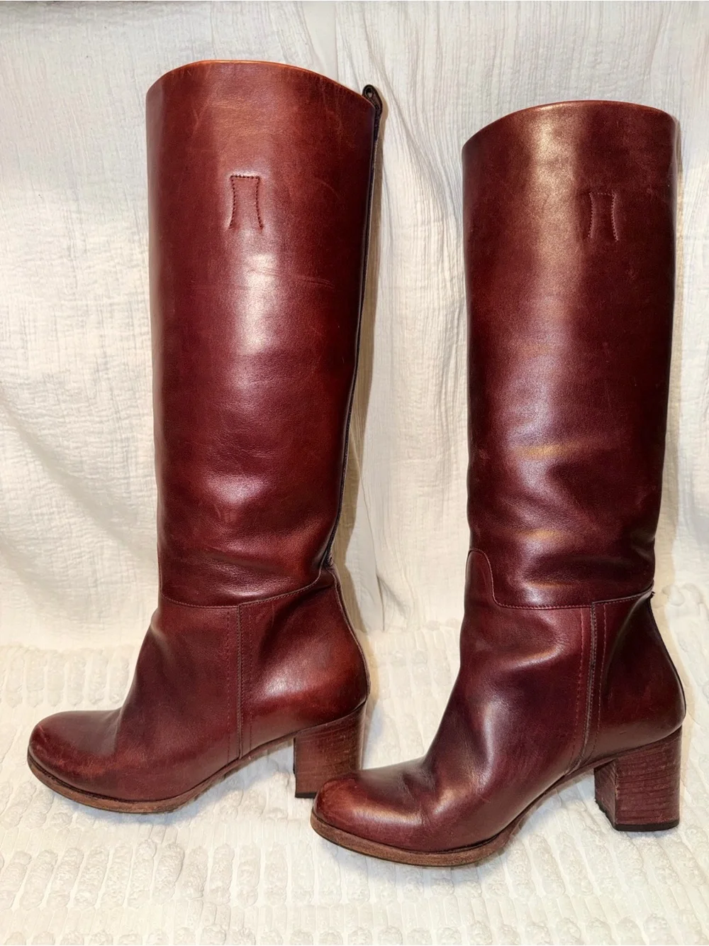 A.P.C. Knee High Leather Boots - Burgundy
